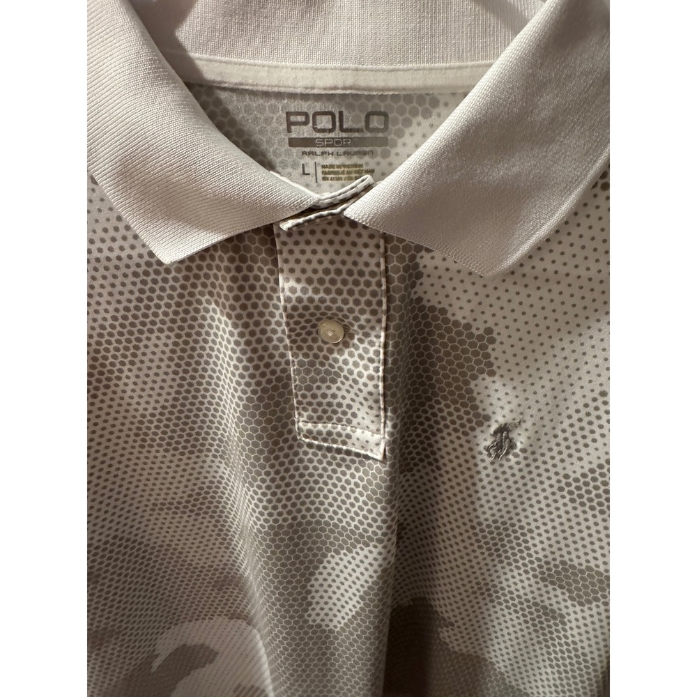 Polo Sport Ralph Lauren Grey White Hexagon Camo Polo Shirt Womens Large L